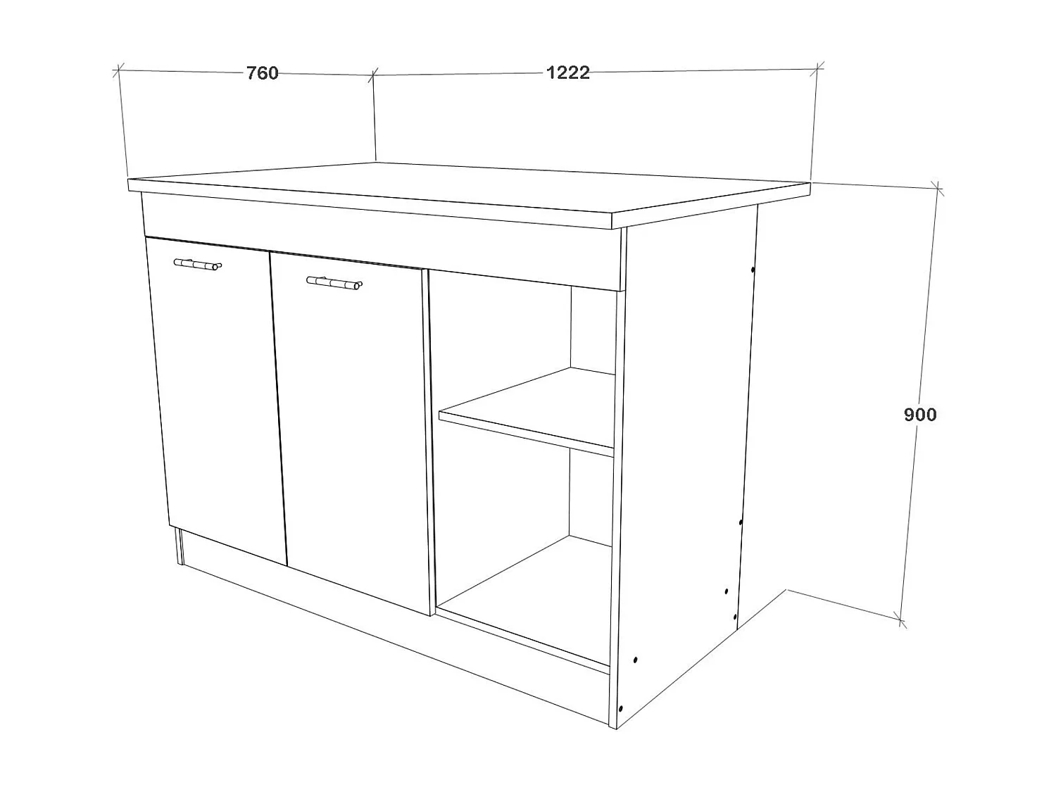 Îlot Central De Cuisine haaus Vigra, Chêne Artisan/Blanc, 122 x 76 x 90 cm
