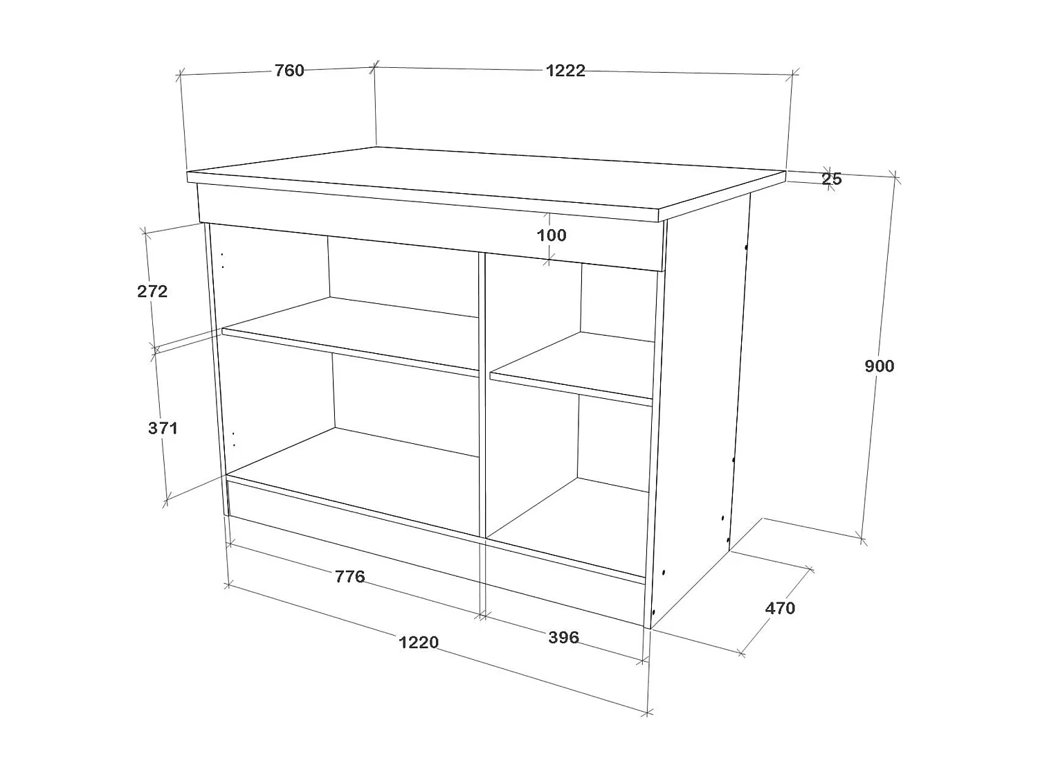 Îlot Central De Cuisine haaus Vigra, Chêne Artisan/Blanc, 122 x 76 x 90 cm