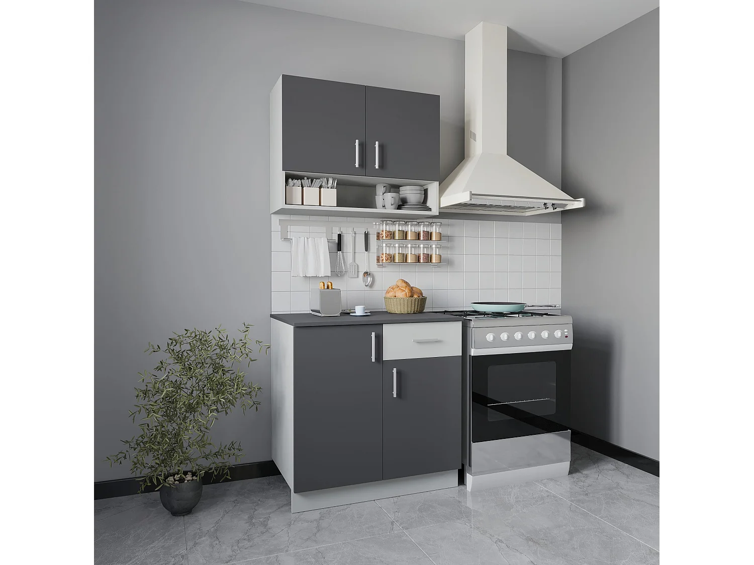 Set Cuisine Berna haaus, Anthracite/Blanc, L 80 cm