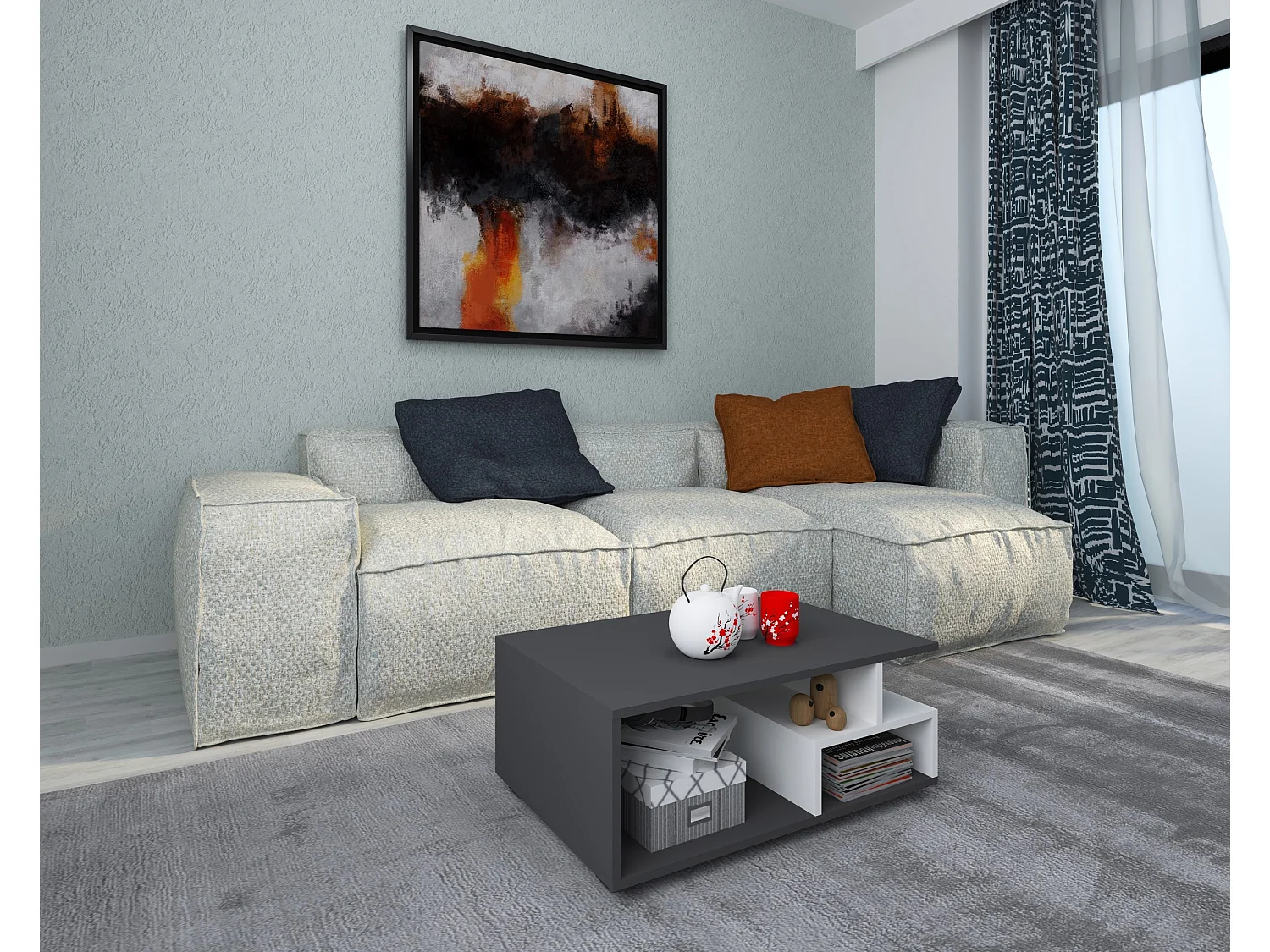 Table basse haaus Tapa, Anthracite/Blanc, 80 x 50 x 40 cm