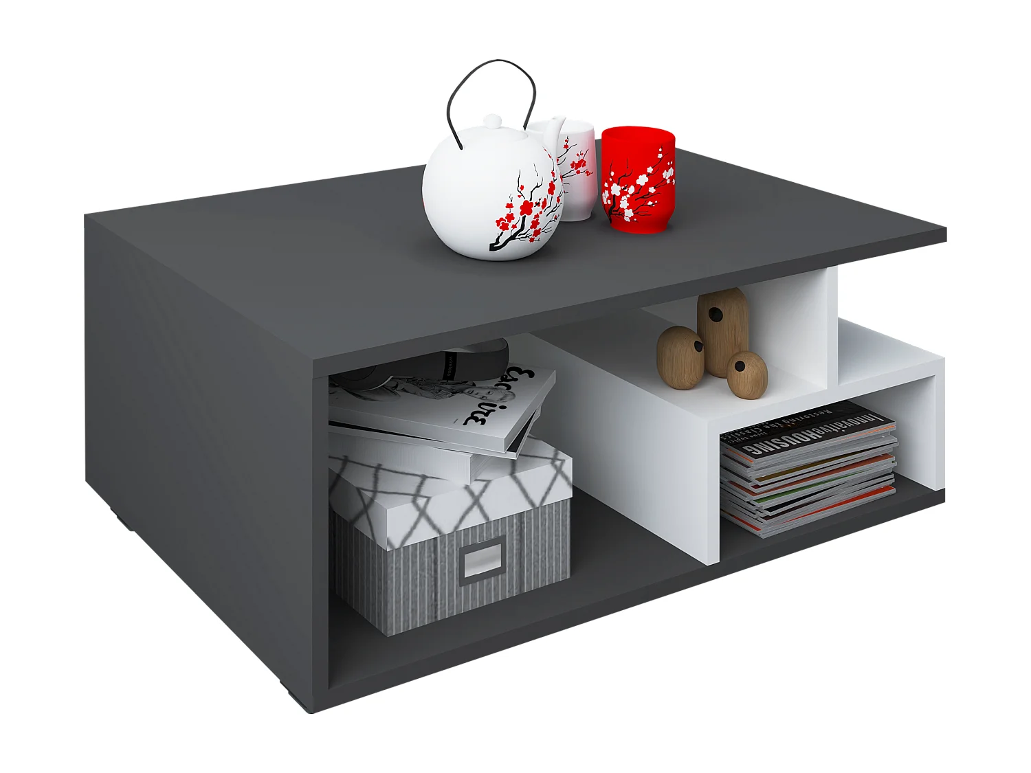 Table basse haaus Tapa, Anthracite/Blanc, 80 x 50 x 40 cm