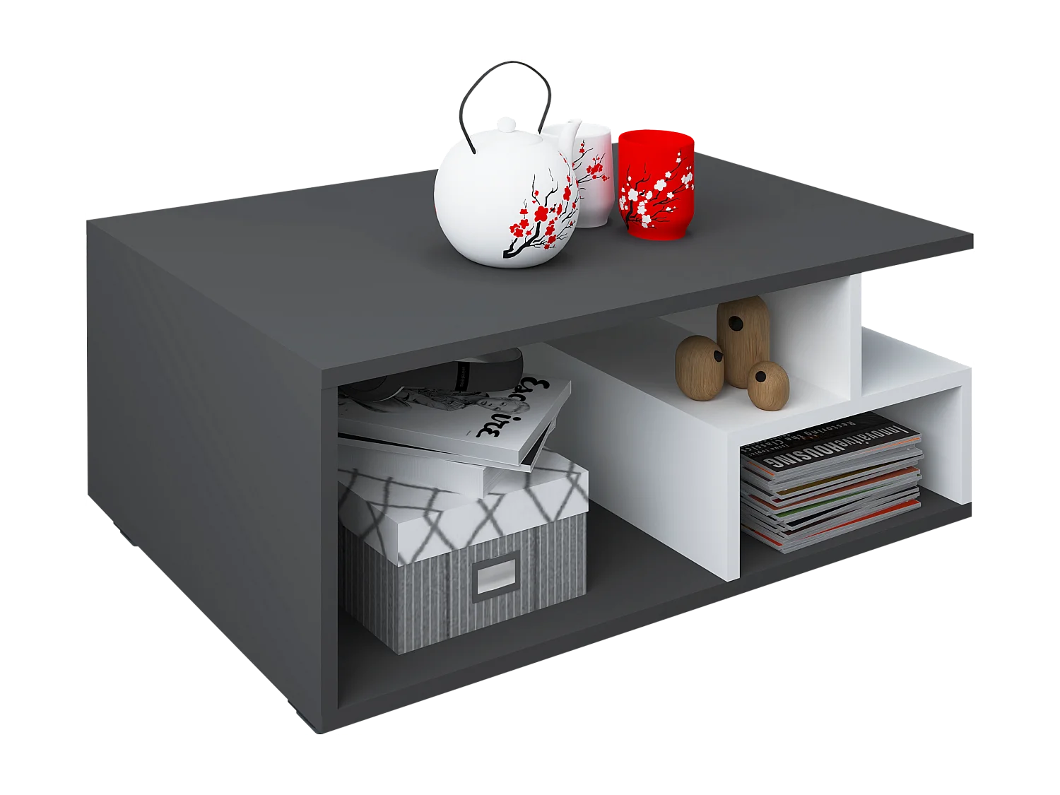 Table basse haaus Tapa, Anthracite/Blanc, 80 x 50 x 40 cm