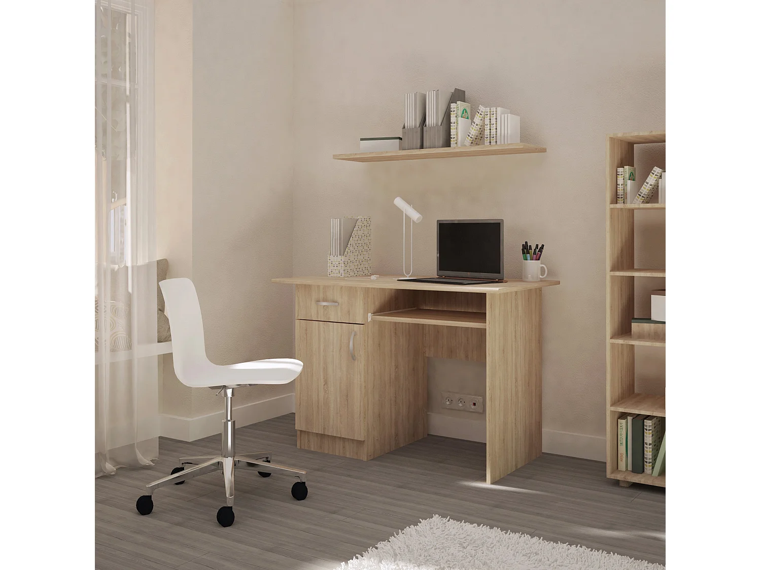 Escritorio haaus Togo, 1 cajón, 1 puerta, Roble Sonoma, 110 x 60 x 75 cm