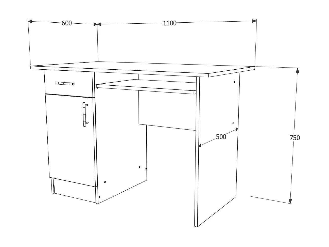 Escritorio haaus Togo, 1 cajón, 1 puerta, Roble Sonoma, 110 x 60 x 75 cm