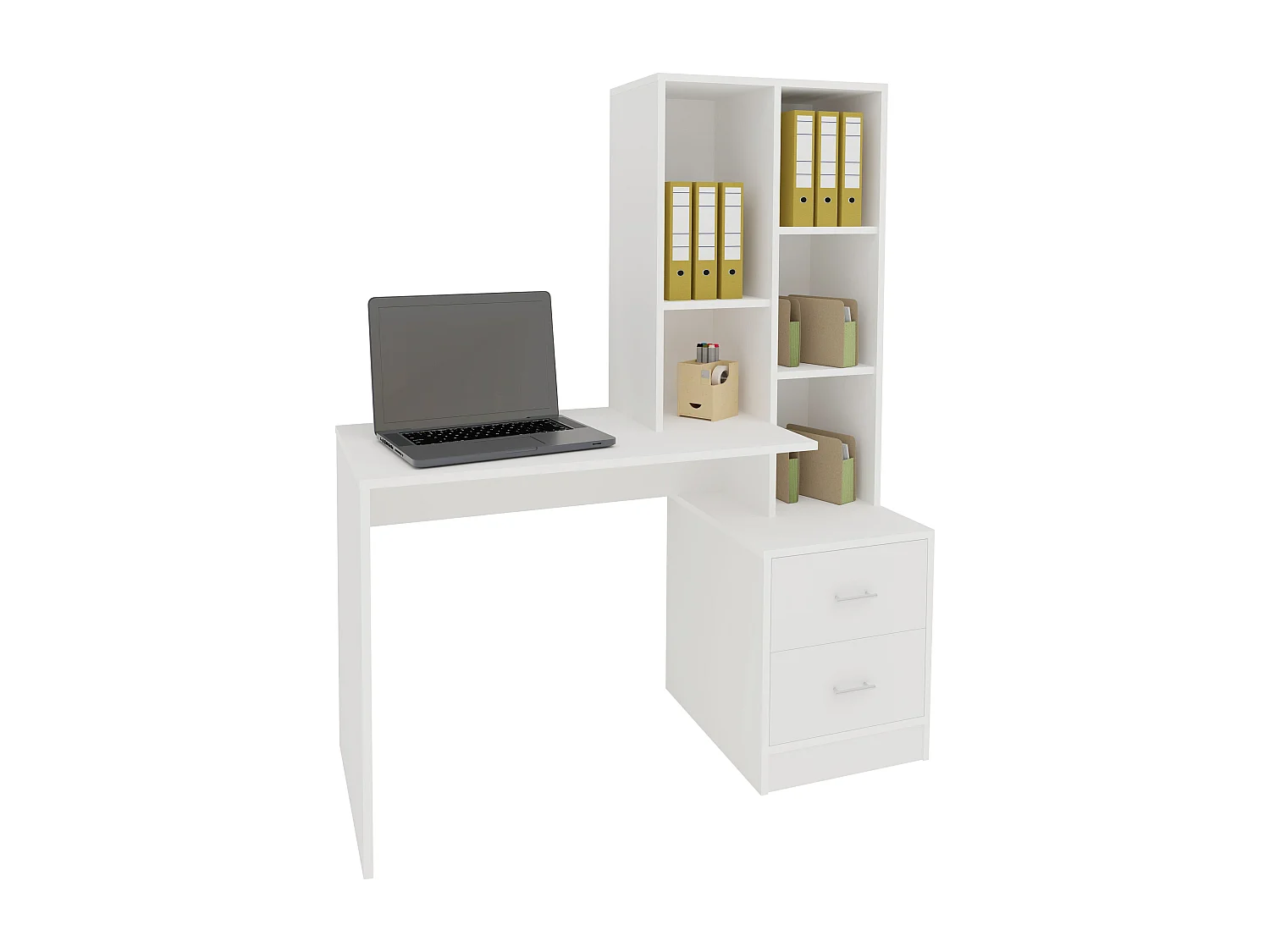 Bureau  Kobe, 2 Laden, 3 Planken, wit, 117 x 50 x 143 cm