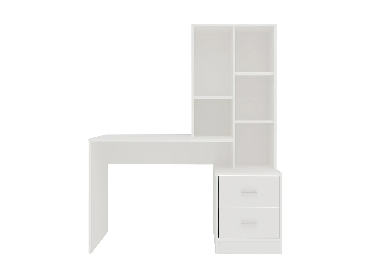 Scrivania haaus Kobe, 2 cassetti, 3 ripiani, Bianco, 117 x 50 x 143 cm