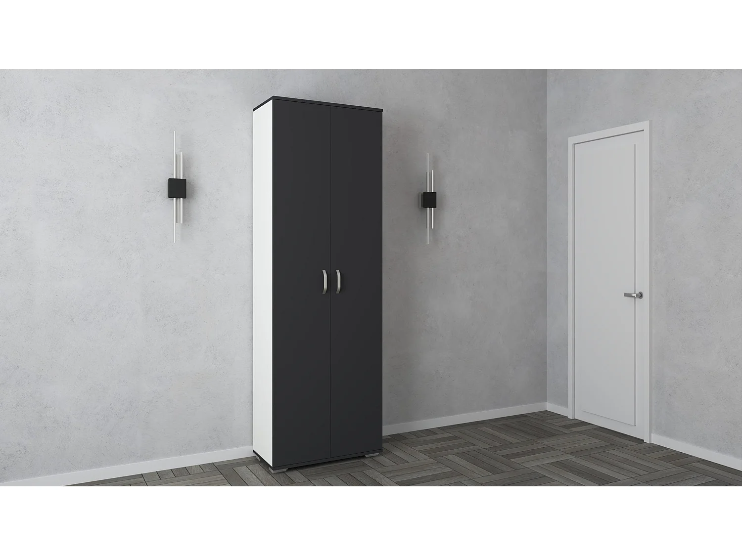 Garderobenschrank Como, 2 Türen, Anthrazit/Weiß, L 66 x l 35 x H 200 cm