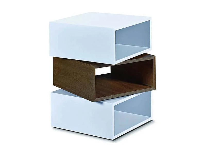 Table d'appoint bois et laqué KUB - Noyer/Blanc - Bois foncé