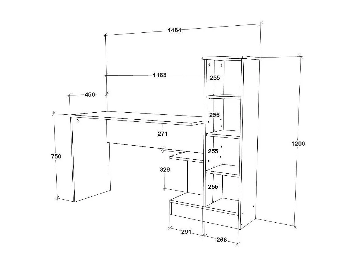 Libreria haaus Flint, 3 ripiani, Bianco, 70 x 32 x 159 cm