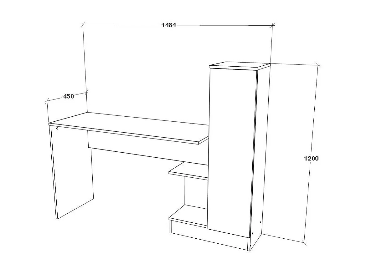 Bureau  Reims, 1 deur, wit, 148 x 45 x 120 cm