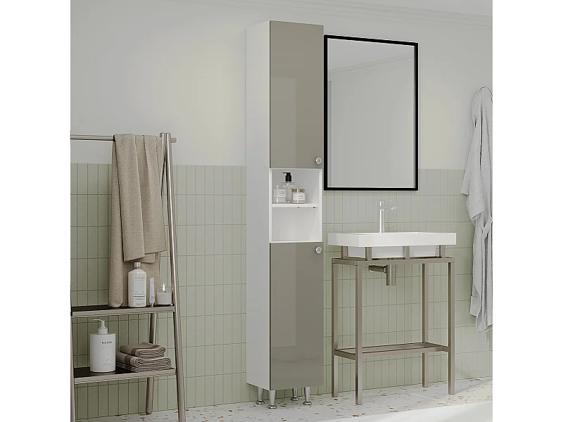 Colonna bagno haaus Zaria, 2 ante, Gris brillant/Blanc, MDF, L 30 x L 27 x H 190 cm