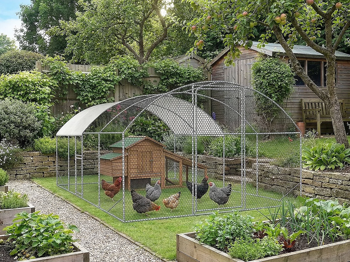 Hühnerauslauf Kuppel 15 m² Gitterpark "Cocorico" - 5 x 3 m - verzinkter Stahl