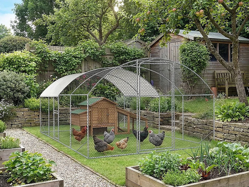 Enclos à poules dôme 15 m² parc grillagé "Cocorico" - 5 x 3 m - acier galvanisé