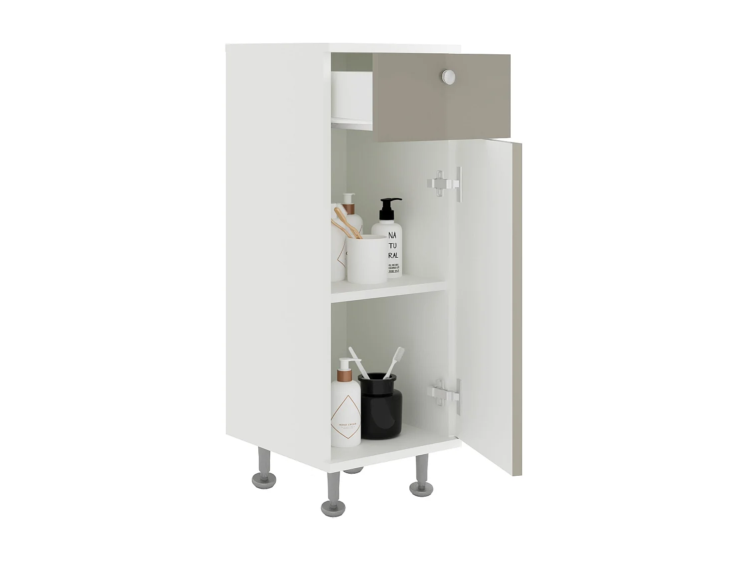 Meuble de Salle de Bain haaus Zaria, 1 Tiroir, 1 Porte, Gris Brillant/Blanc, MDF, L 30 x l 35 x H 85 cm