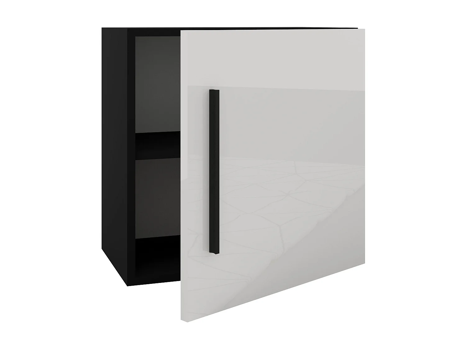 Cube haaus Kos, 1 Porte, Noir/Blanc Brillant, MDF, 50 x 30 x 50 cm