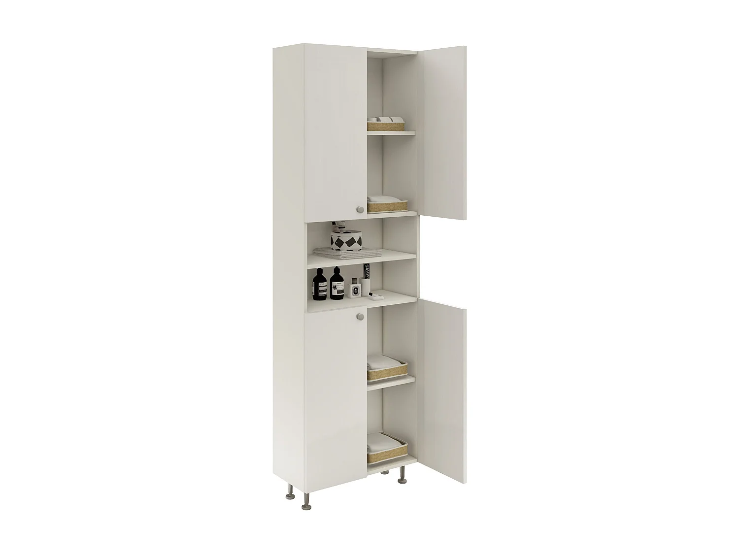 Columna de baño haaus Zaria, 4 puertas, blanco brillo/blanco, MDF, L 60 x P 27 x H 190 cm