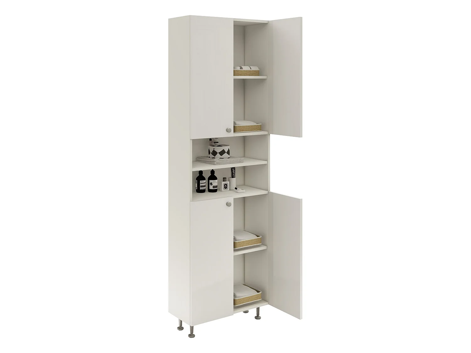 Coluna de casa de banho haaus Zaria, 4 portas, branco brilhante/branco, MDF, L 60 x P 27 x A 190 cm