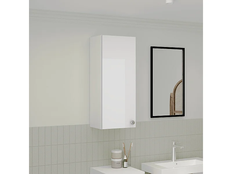 Mueble de baño haaus Zaria, Colgante, 1 Puerta, Blanco Brillante/Blanco, MDF, L 30 x An 22 x Al 72 cm