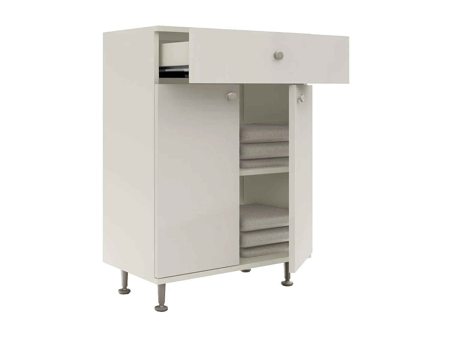 Meuble de Salle de Bain haaus Zaria, 1 Tiroir, 2 Portes, Blanc Brillant/Blanc, MDF, L 60 x l 35 x H 85 cm