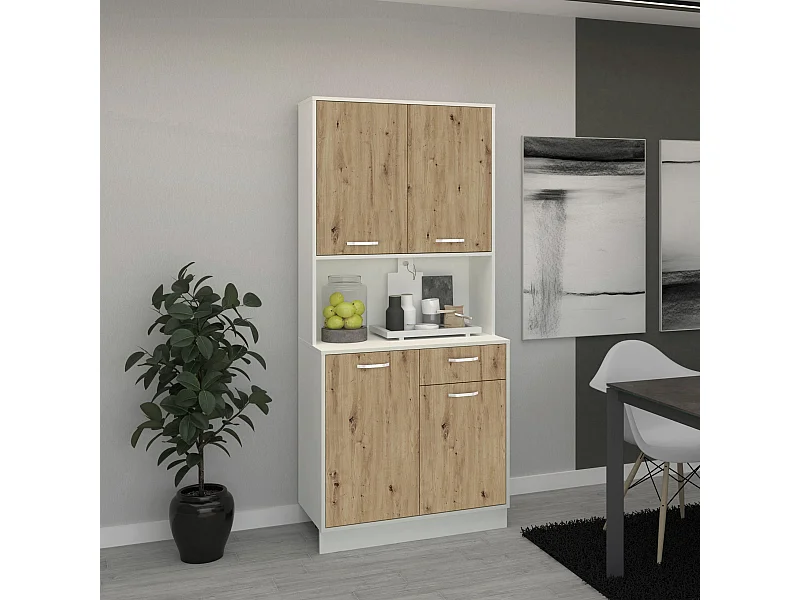 Buffet Oma haaus, Chêne Artisan/Blanc, L 84 cm