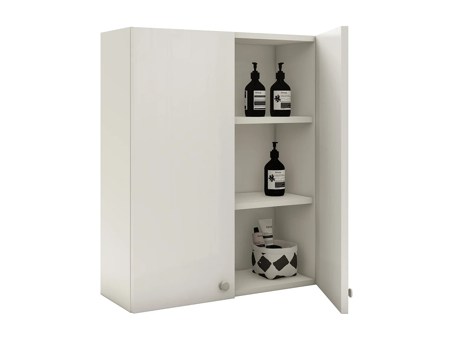 Móveis de casa de banho haaus Zaria, suspenso na parede, 2 portas, Branco/branco brilhante, MDF, C 60 x L 22 x A 72 cm