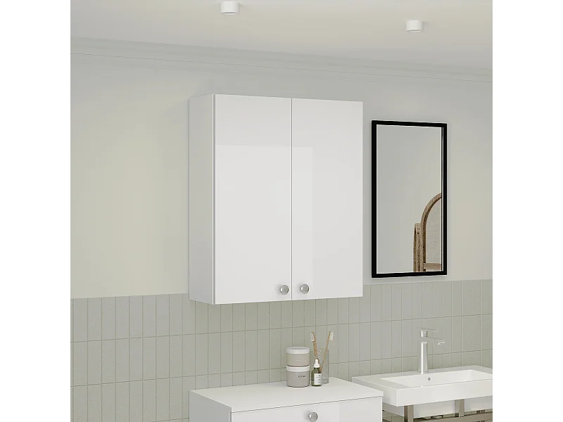 Móveis de casa de banho haaus Zaria, suspenso na parede, 2 portas, Branco/branco brilhante, MDF, C 60 x L 22 x A 72 cm