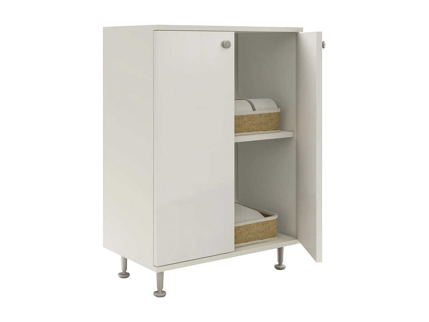 Meuble de Salle de Bain haaus Zaria, 2 Portes, Blanc Brillant/Blanc, MDF, L 60 x l 35 x H 85 cm