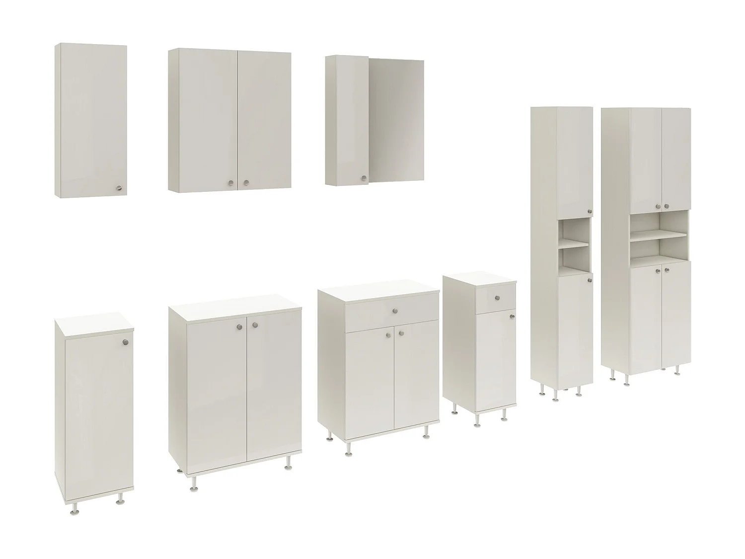 Meuble de Salle de Bain haaus Zaria, 2 Portes, Blanc Brillant/Blanc, MDF, L 60 x l 35 x H 85 cm