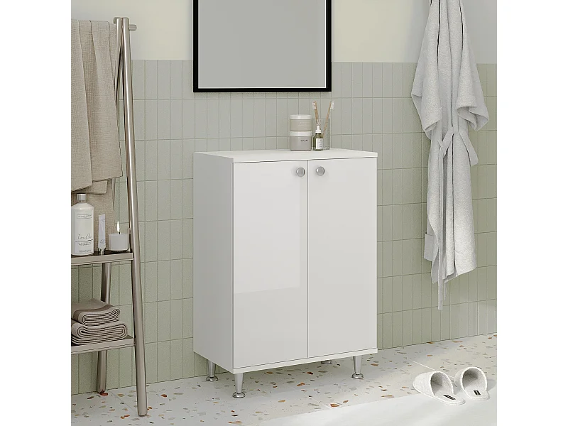 Móveis de casa de banho haaus Zaria, 2 Portas, Branco Brilhante/Branco, MDF, C 60 x L 35 x A 85 cm