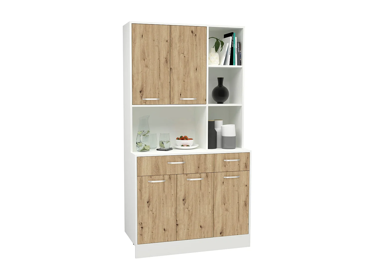 Dressoir Hugo, Artisan eiken/Wit, 100 x 44 x 188 cm