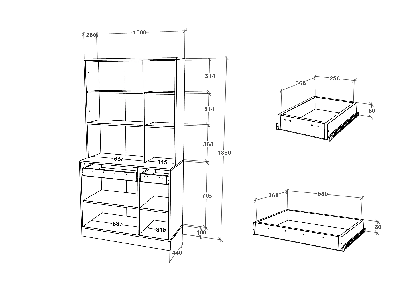 Buffet Hugo haaus, Rovere Artisan/Bianco, 100 x 44 x 188 cm
