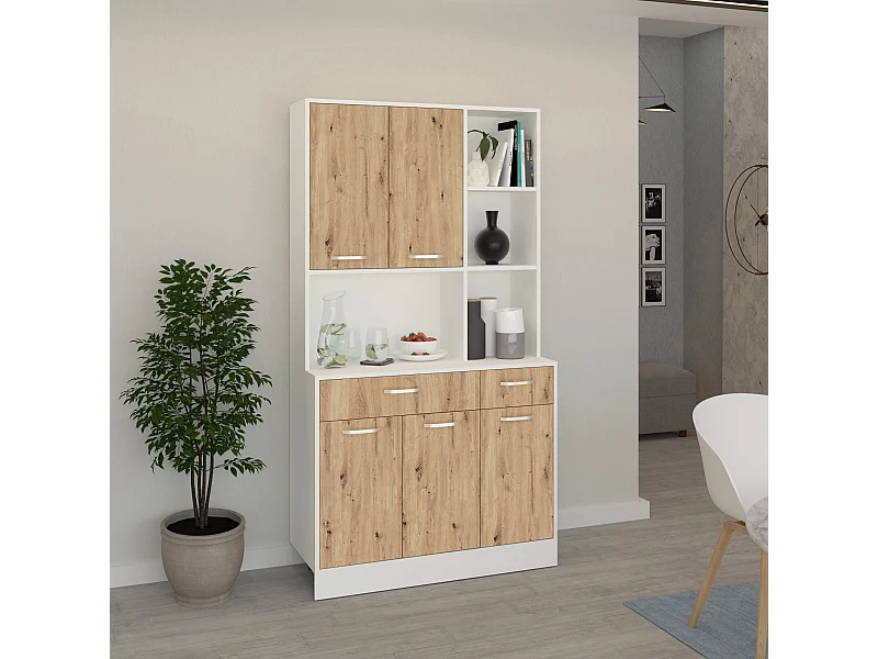 Buffet Hugo haaus, Carvalho Artisan/Branco, 100 x 44 x 188 cm