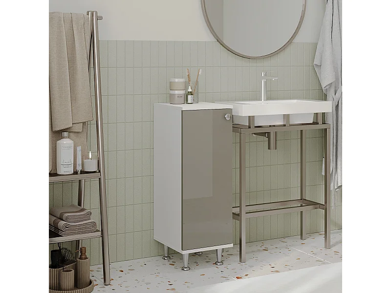 Mobili da bagno haaus Zaria, 1 Anta, Gris Brillant/Bianco, MDF, L 30 x L 35 x H 85 cm