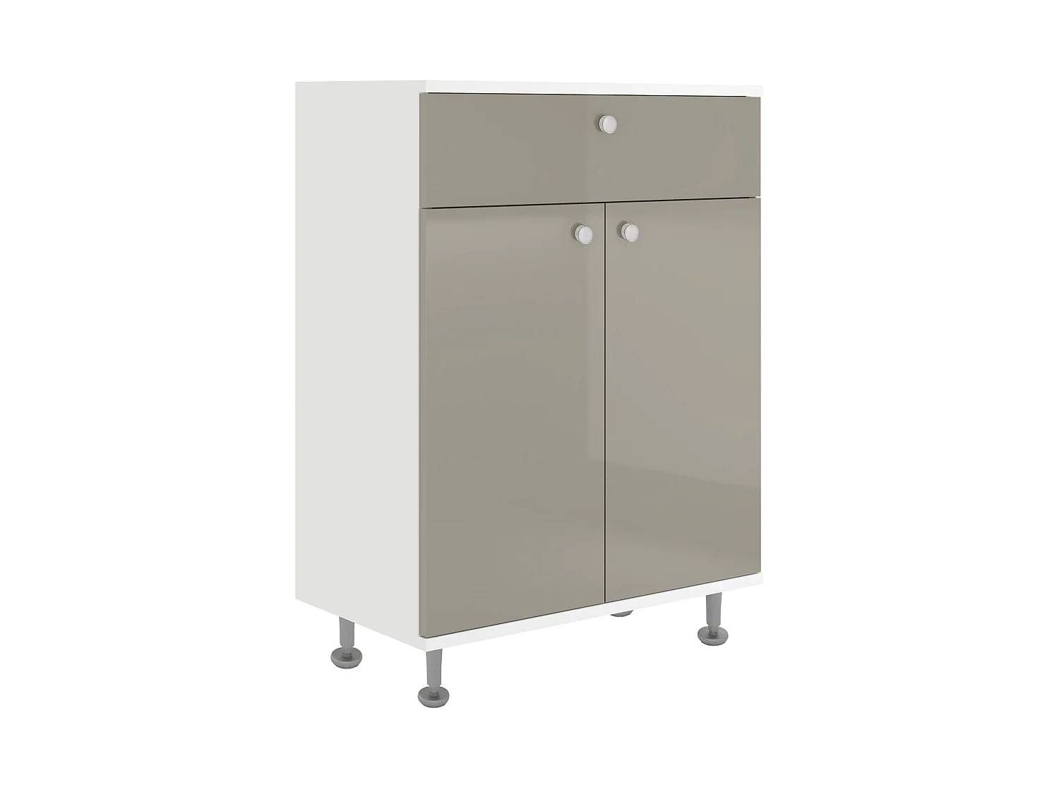 Meuble de Salle de Bain haaus Zaria, 1 Tiroir, 2 Portes, Gris Brillant/Blanc, MDF, L 60 x l 35 x H 85 cm