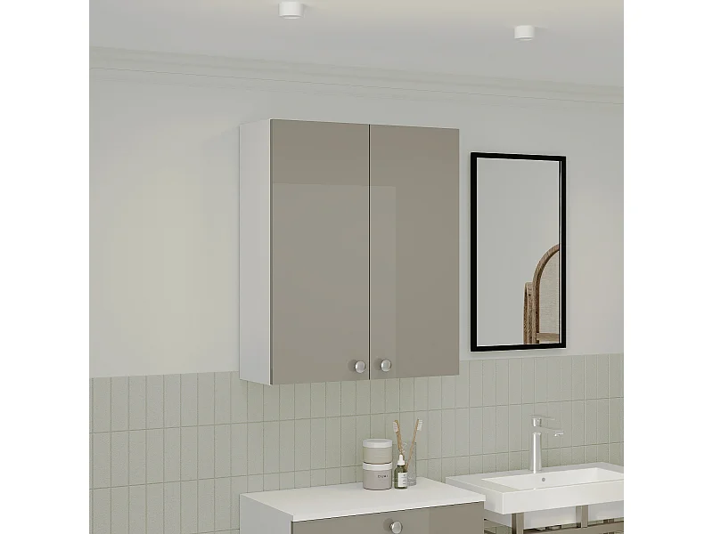 Mueble de cuarto de baño haaus Zaria, suspendido, 2 puertas, gris/blanco brillo, MDF, L 60 x A 22 x A 72 cm