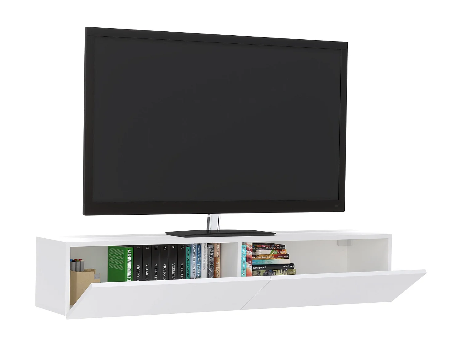 Meuble TV Mural haaus Isla, 2 Portes, Blanc, 135 x 28 x 25 cm