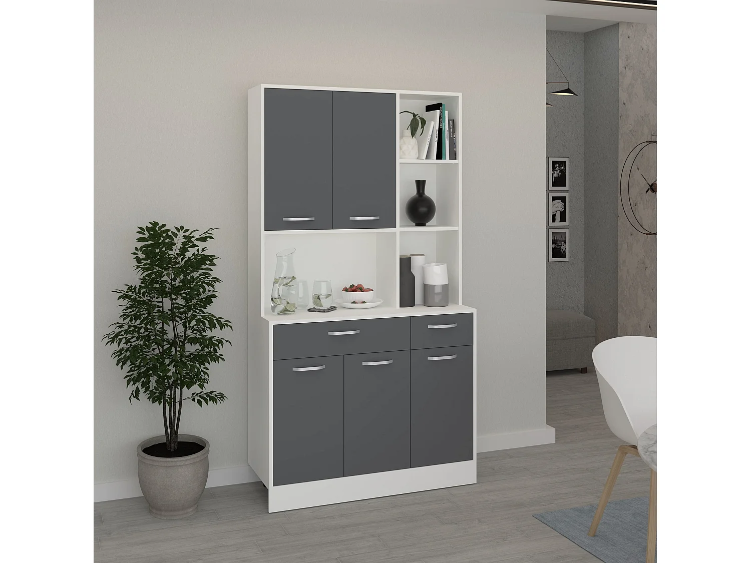 Buffet Hugo haaus, Antracite/Bianco, 100 x 44 x 188 cm