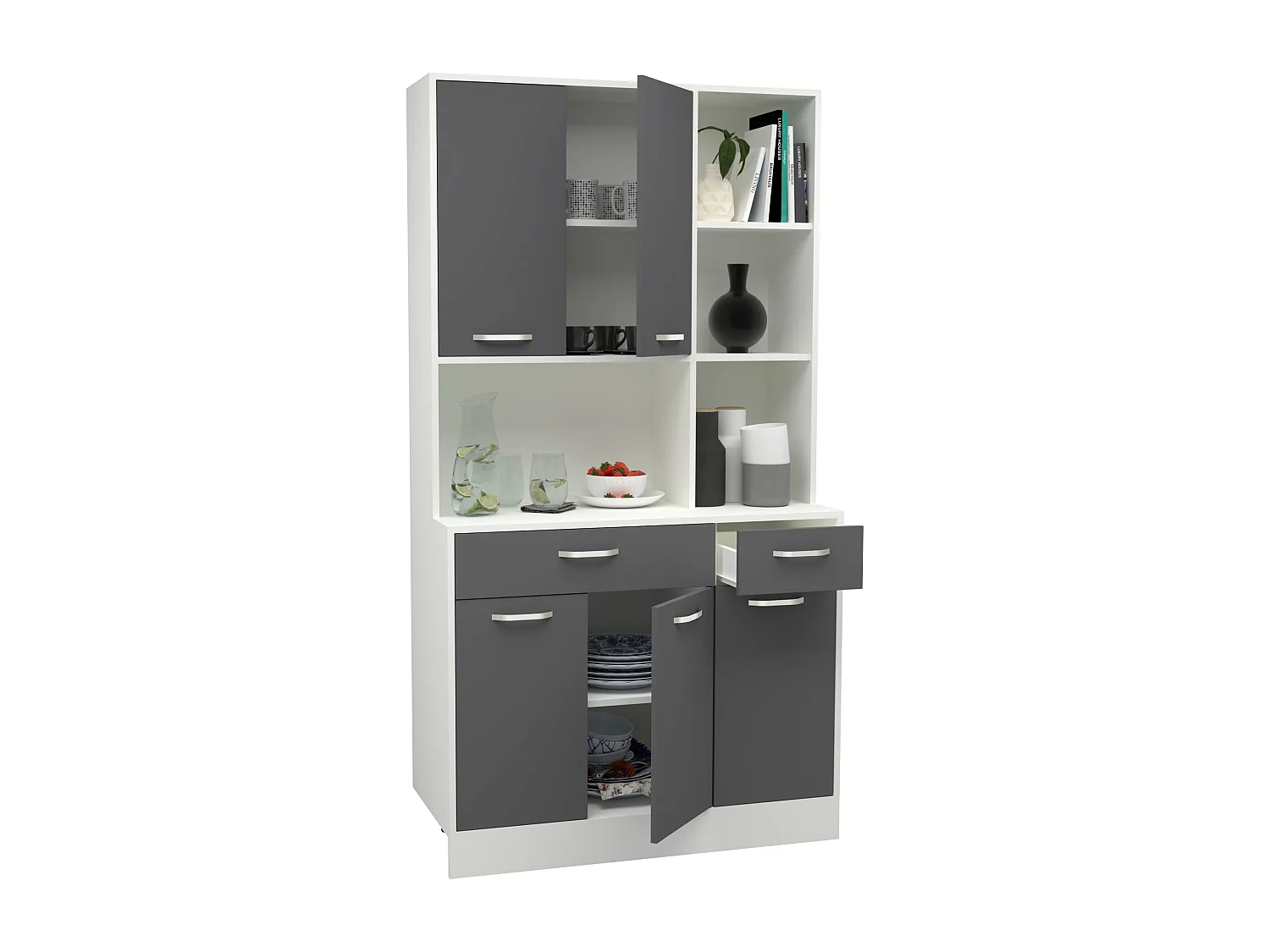 Buffet Hugo haaus, Antracite/Bianco, 100 x 44 x 188 cm