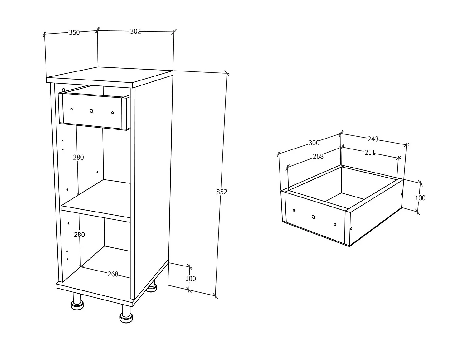 Mobili da bagno haaus Zaria, 1 cassetto, 1 anta, bianco brillante/bianco, MDF, L 30 x L 35 x H 85 cm