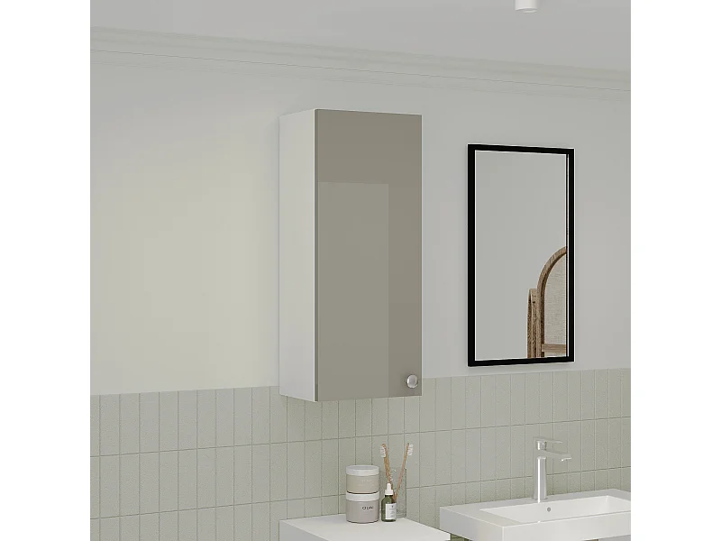 Mueble de cuarto de baño haaus Zaria, Colgante, 1 Puerta, Gris Brillante/Blanco, MDF, L 30 x An 22 x Al 72 cm