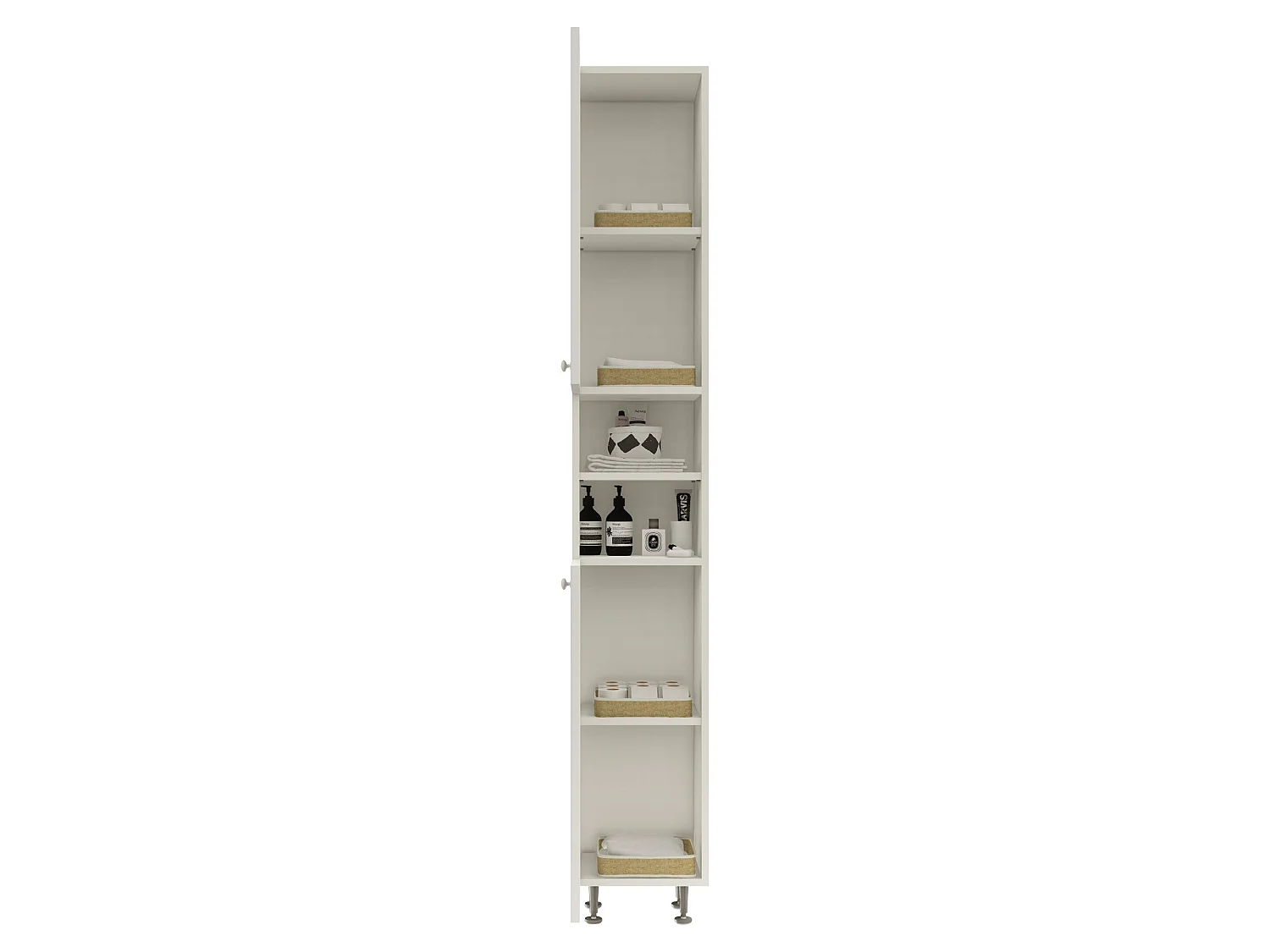 Badkamerkolomkast Zaria, 2 deuren, wit hoogglans/wit, MDF, L 30 x l 27 x H 190 cm