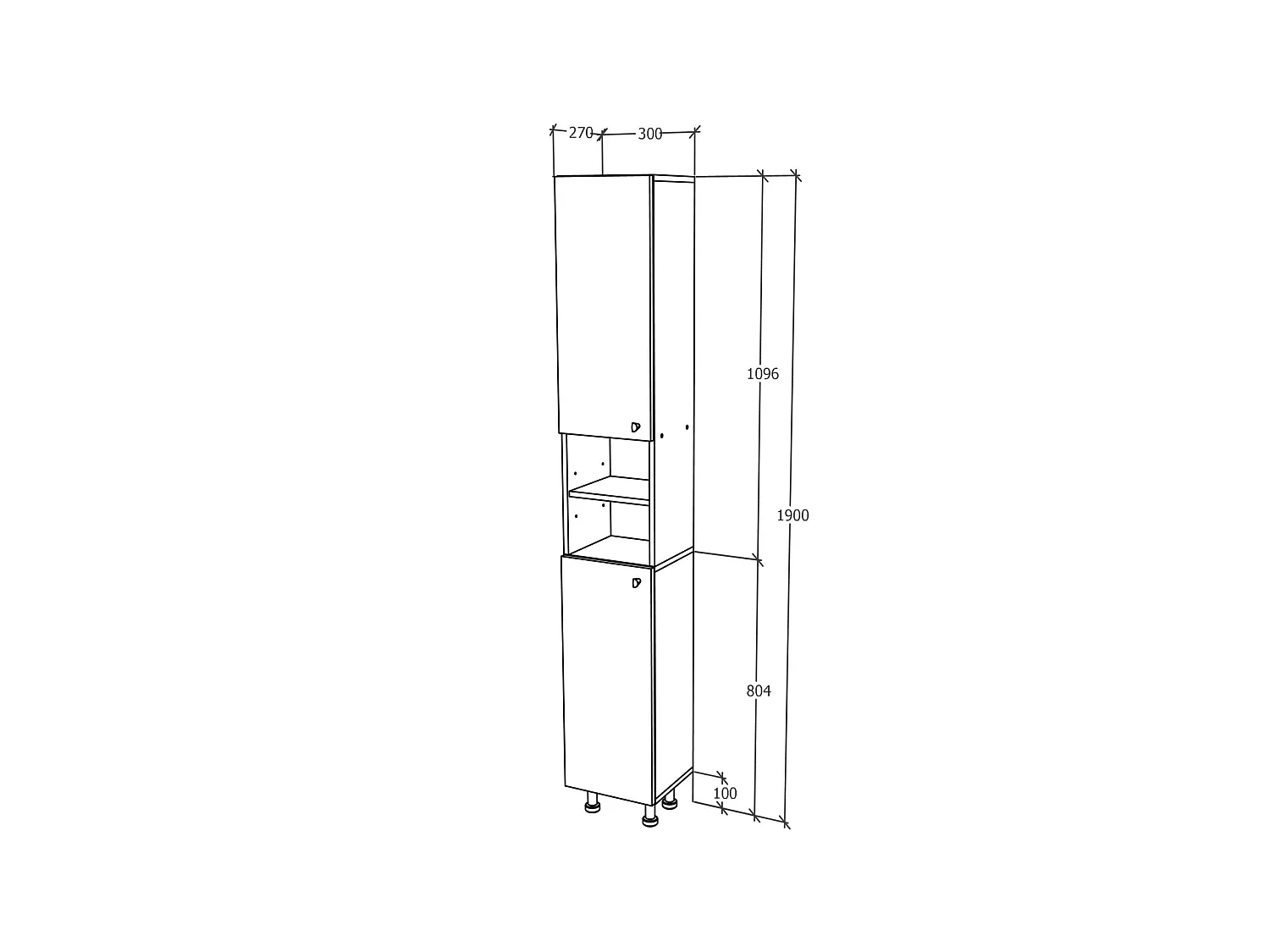 Badkamerkolomkast Zaria, 2 deuren, wit hoogglans/wit, MDF, L 30 x l 27 x H 190 cm