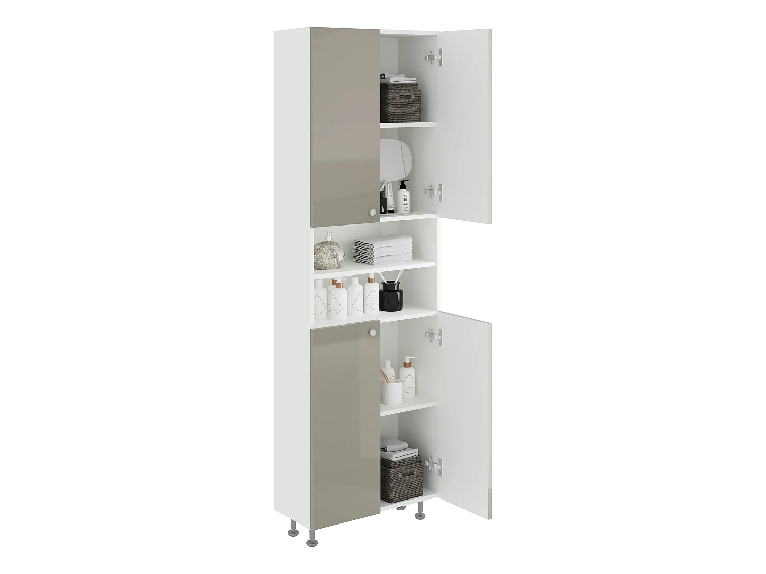 Colonne de salle de bain haaus Zaria, 4 portes, gris brillant/blanc, MDF, L 60 x P 27 x H 190 cm