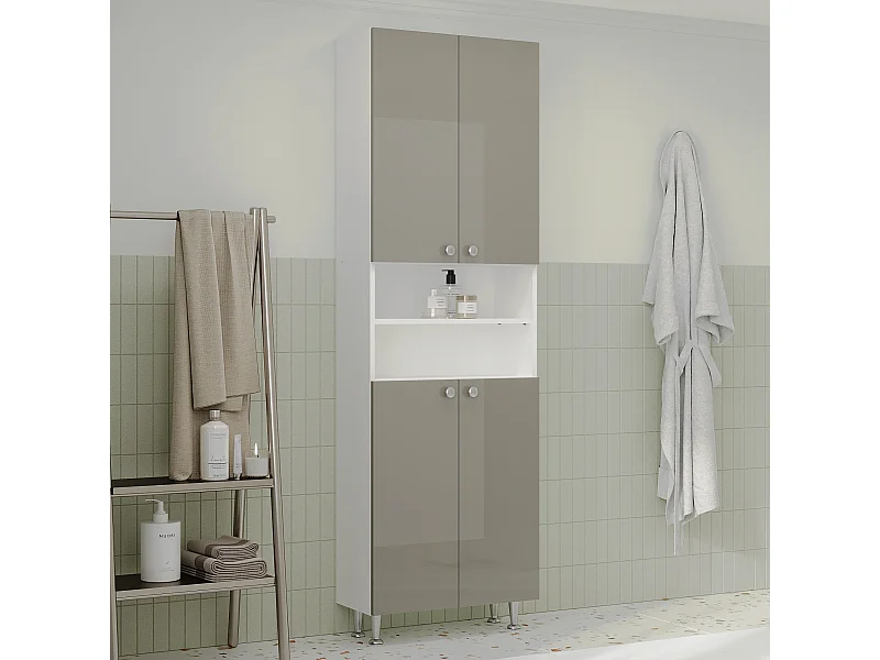Colonna bagno haaus Zaria, 4 ante, grigio lucido/bianco, MDF, L 60 x P 27 x H 190 cm