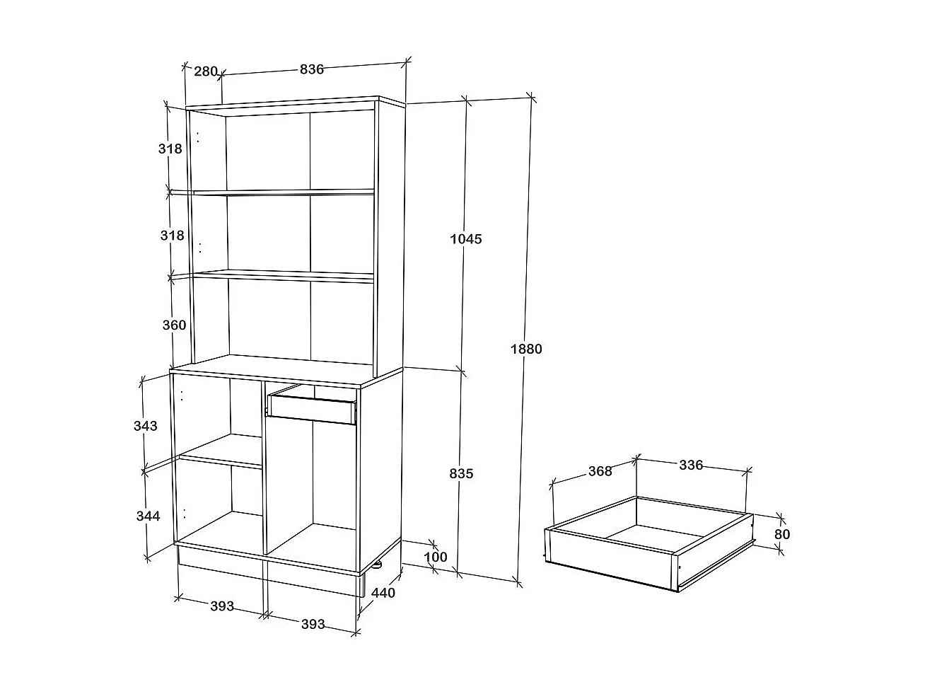 Buffet haaus Oma, Blanc, L 84 cm