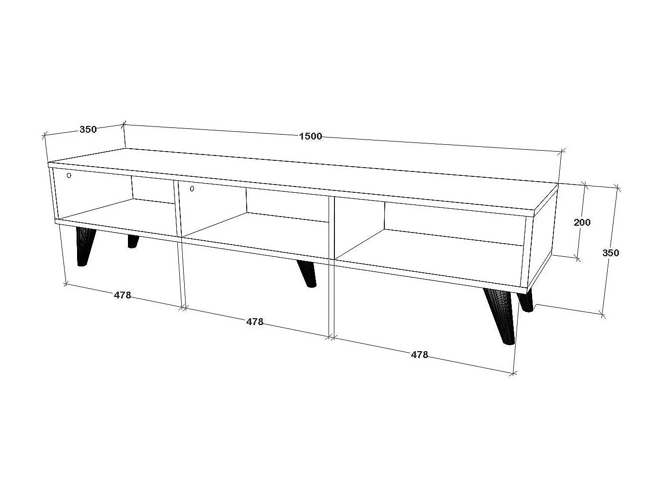 Mobile TV haaus Tirro V2, Nero, 150 x 35 x 35 cm