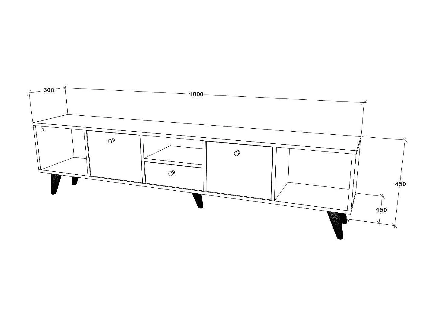 Mueble de TV haaus Malta, 3 puertas, 3 cajones, Roble artisan, 180 x 30 x 45 cm