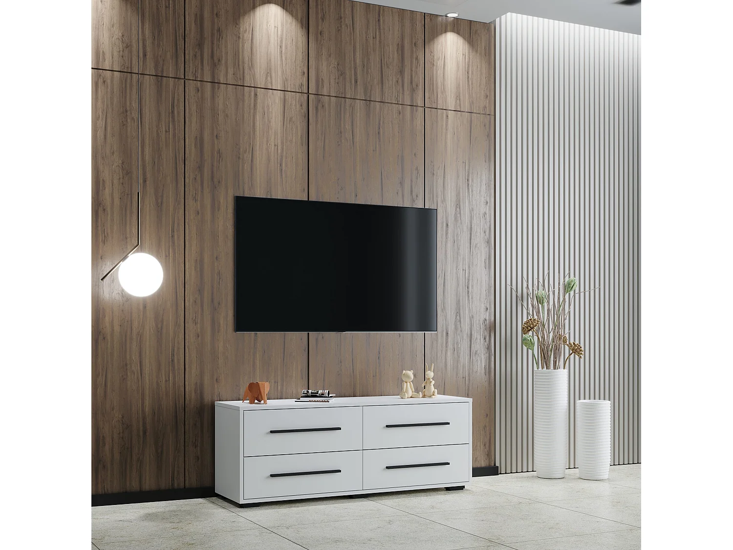 TV-Kommode Siena, 4 Schubladen, Weiß, 120 x 35 x 45 cm