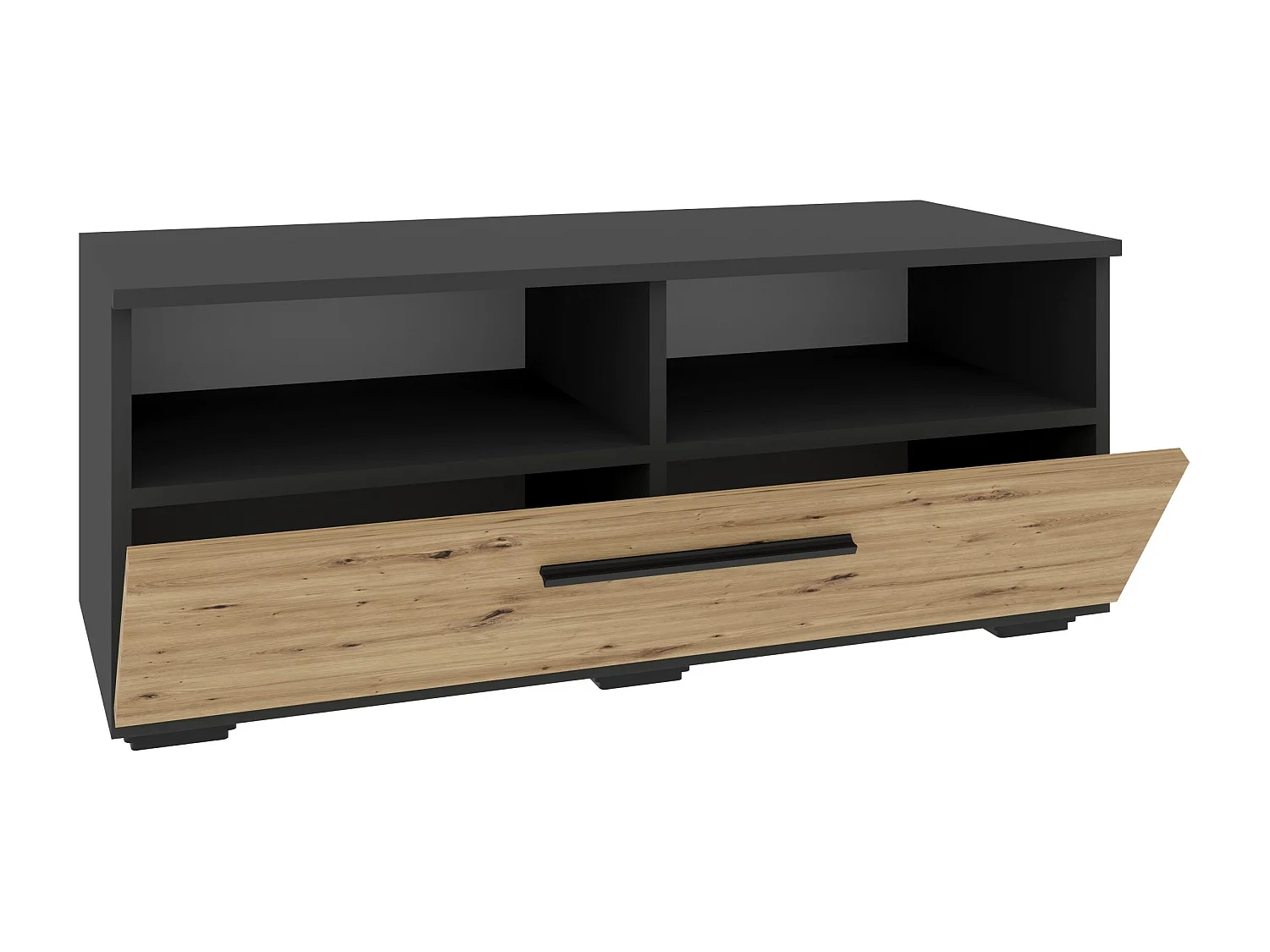 Meuble TV haaus Kos, 1 Porte, 2 Étagères, Anthracite/Chêne Artisan, 95 x 40 x 39 cm