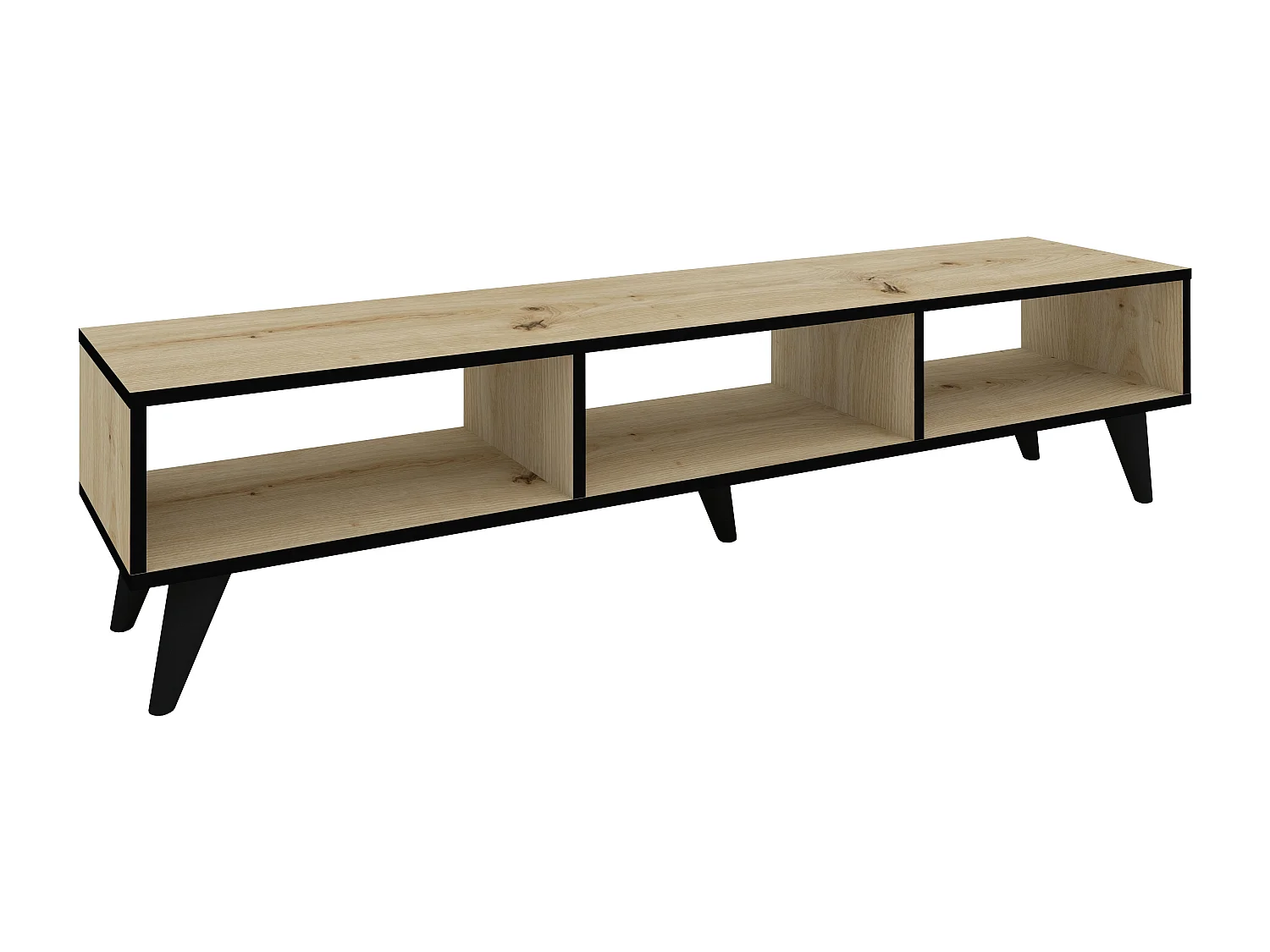 Meuble TV haaus Tirro V2, Chêne artisan/Noir, 150 x 35 x 35 cm